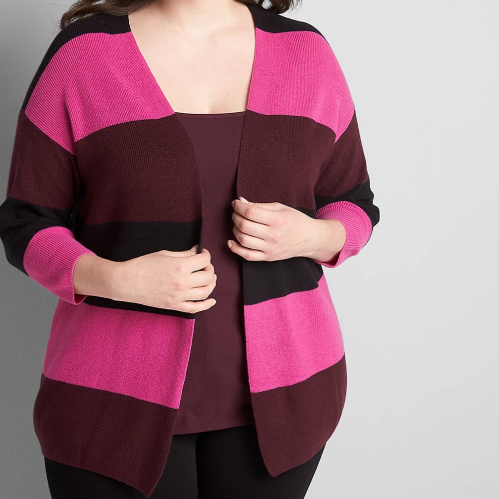 Lane Bryant Striped Open Front Cardigan Purple Pink Plus Size 14/16 Women's